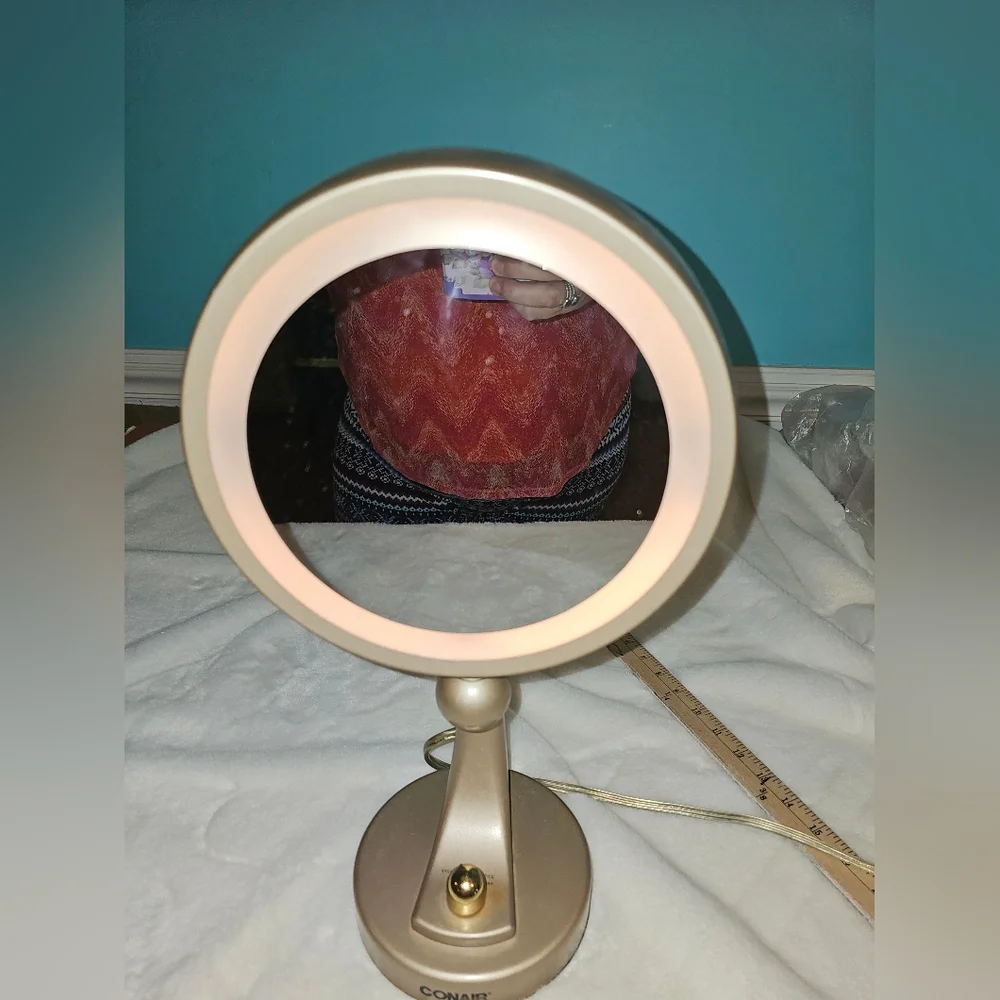 Vintage Conair Double Sided Gold Metal 4 Mood Light Setting Vanity Mirror